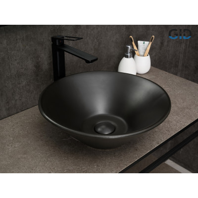 Раковина Gid N9102bg 53383 накладная черная графит 42x42x15