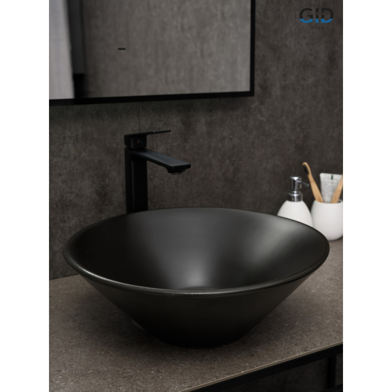Раковина Gid N9102bg 53383 накладная черная графит 42x42x15