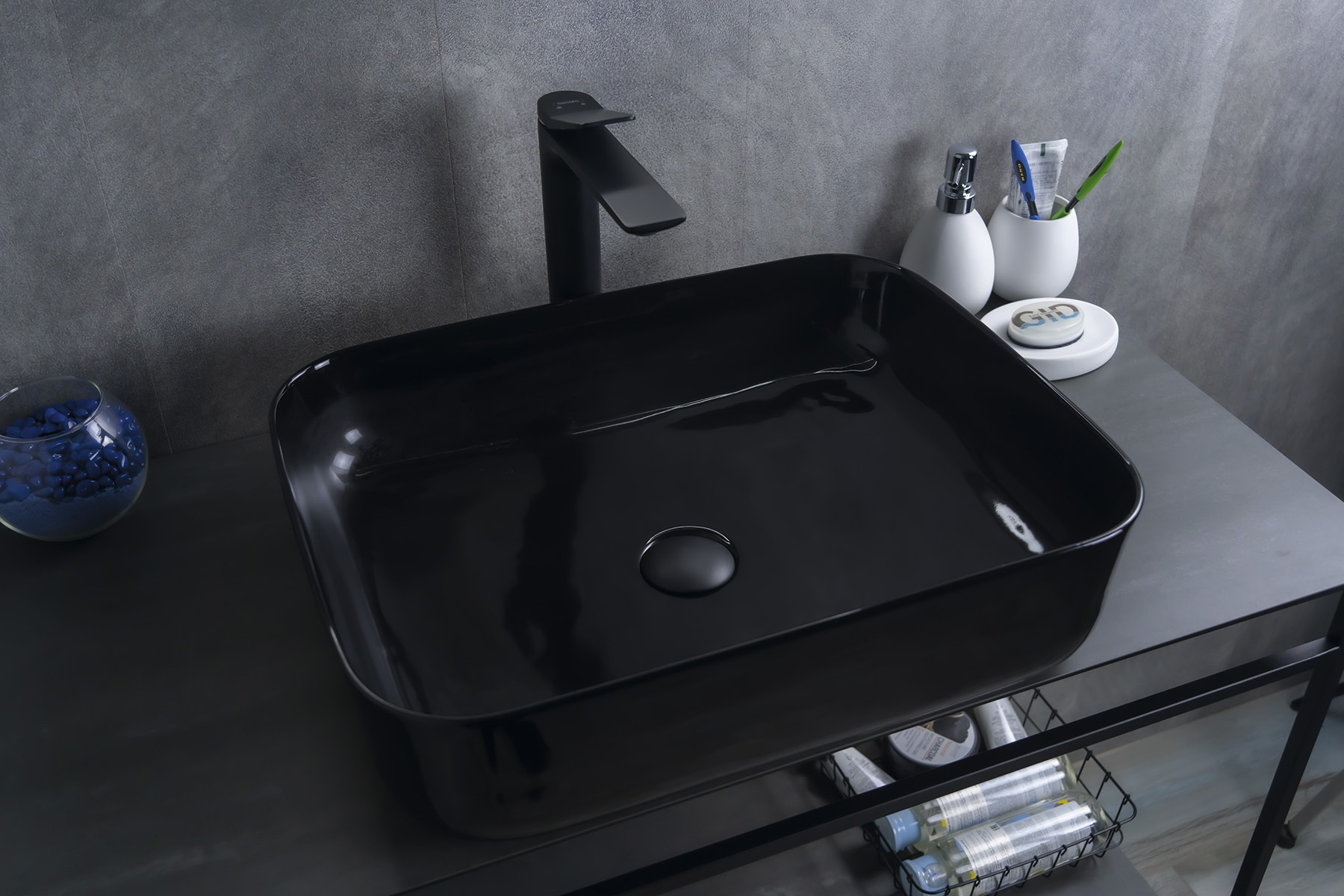 Раковина Gid BL1304 53351 накладная черная глянцевая 50x39x13