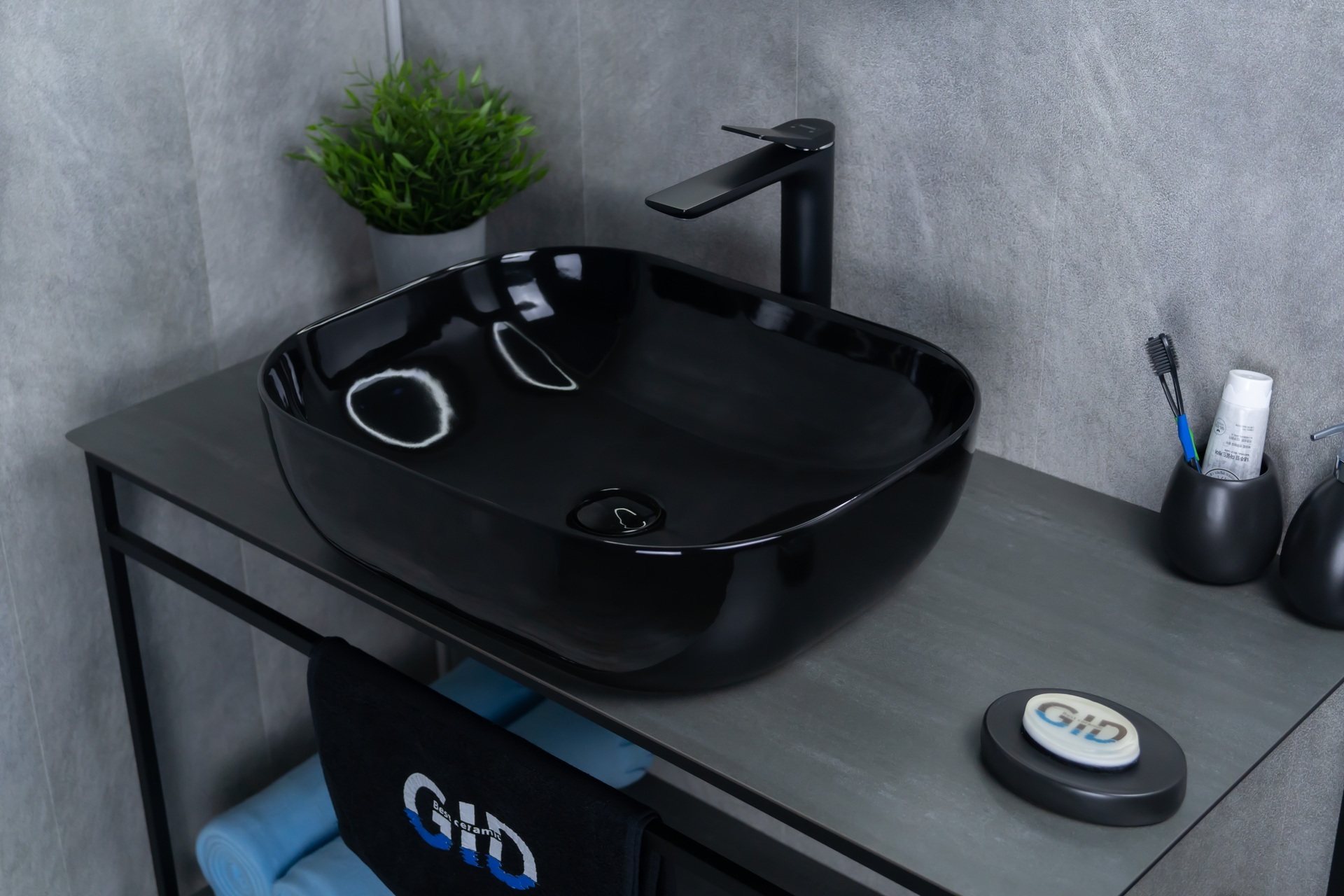 Раковина Gid BL1302 53347 накладная черная глянцевая 50x40x14