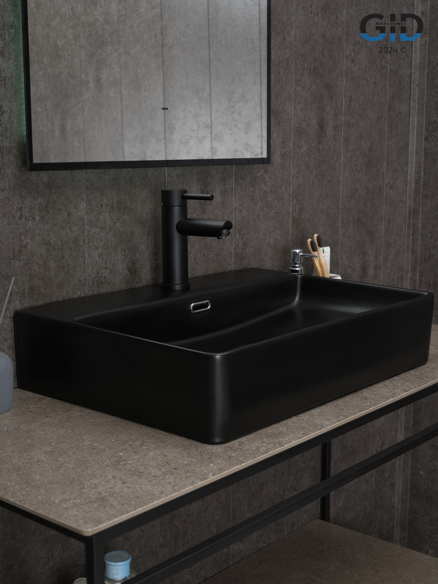 Раковина Gid Bm9256 53375 накладная черная матовая 60x42x14