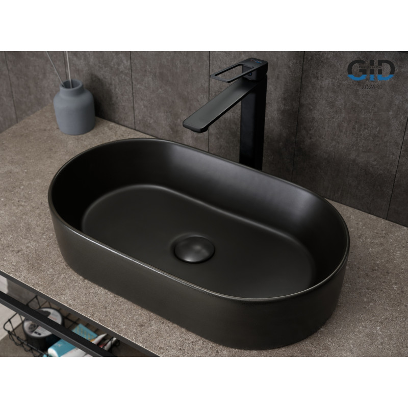 Раковина Gid N9020bg 53379 накладная черная  графит 52.5x30.5x11.5