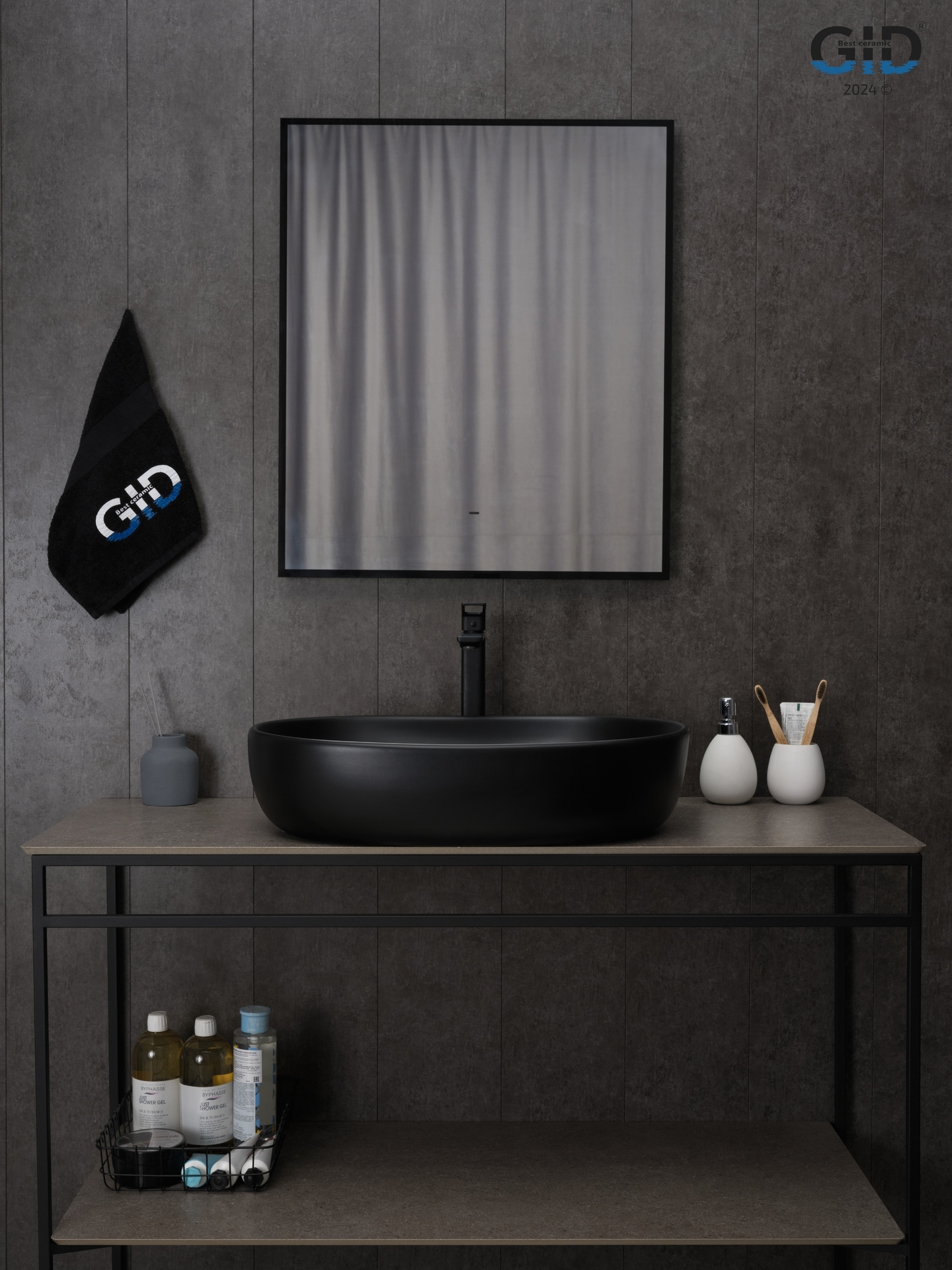 Раковина Gid Bm9026a 53369 накладная черная матовая 60x40x15