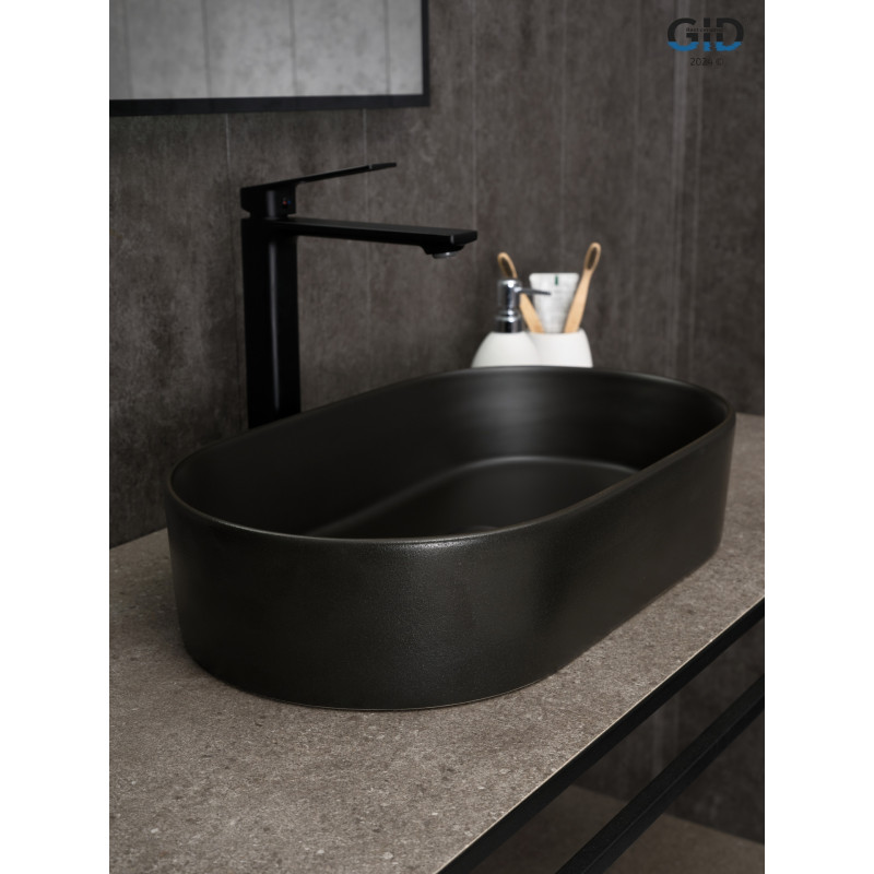 Раковина Gid N9020bg 53379 накладная черная  графит 52.5x30.5x11.5