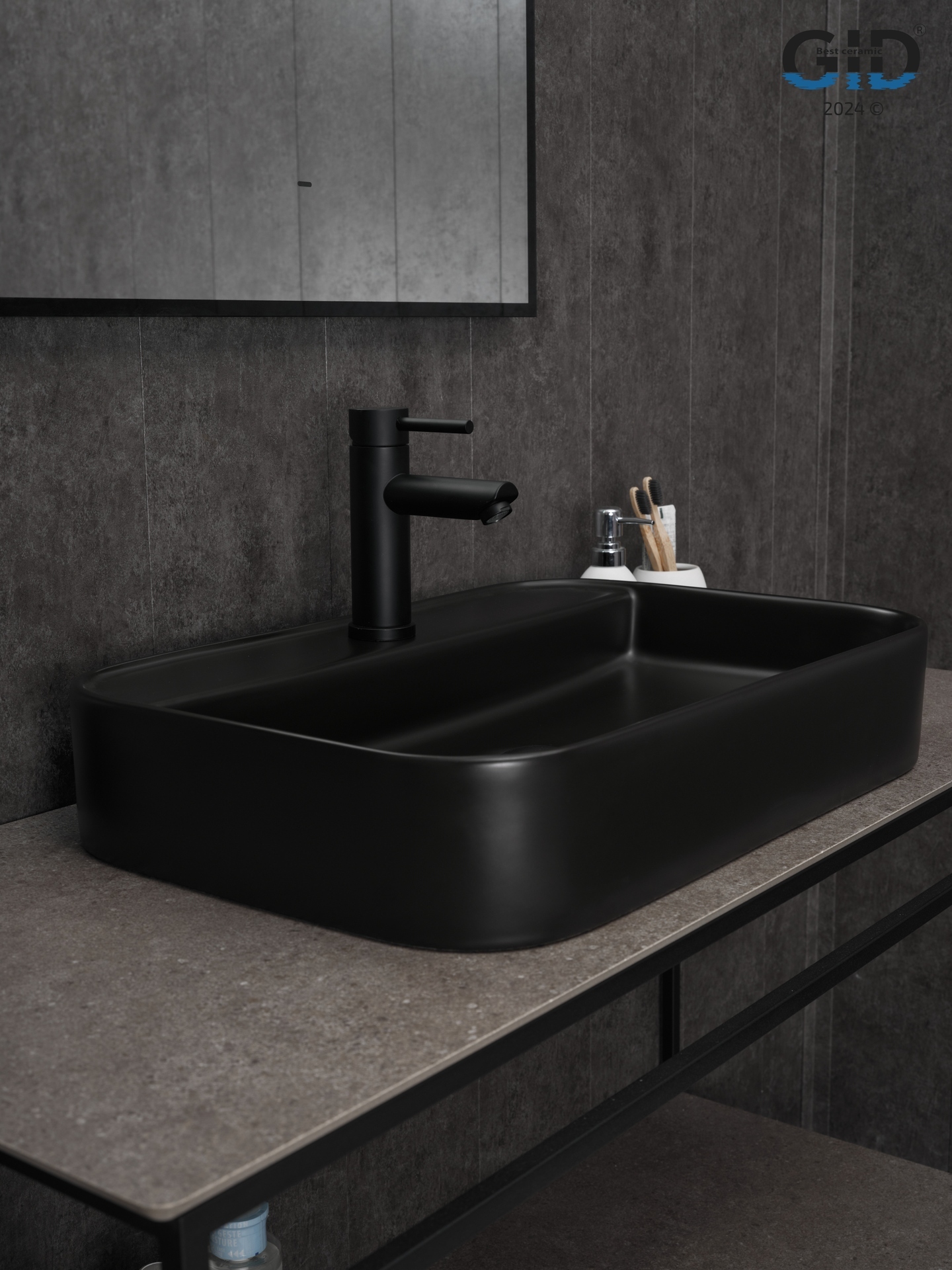 Раковина Gid Bm9660 53376 накладная черная матовая 60x40x11