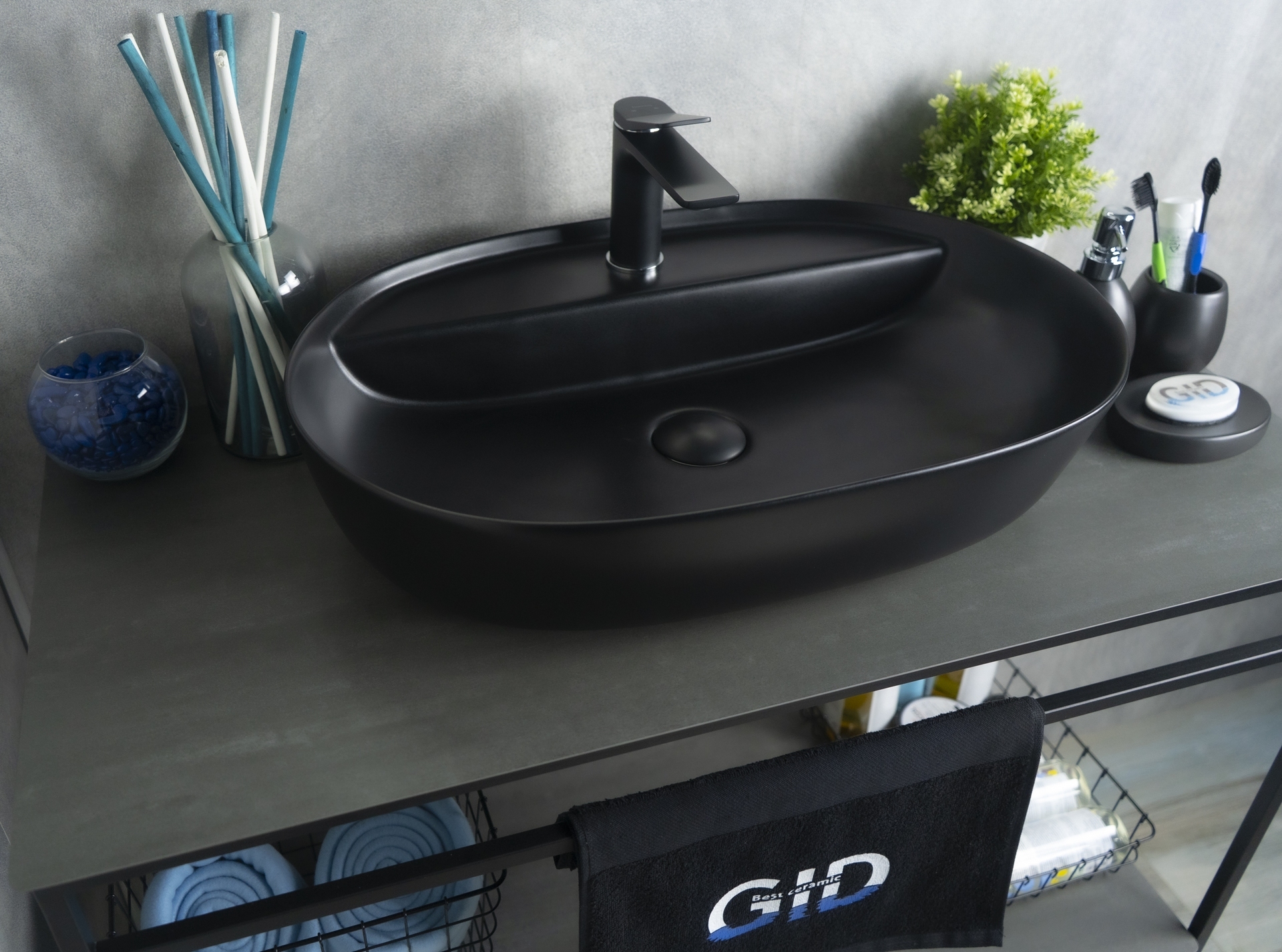 Раковина Gid Bm1346 53345 накладная черная матовая 61x41x14