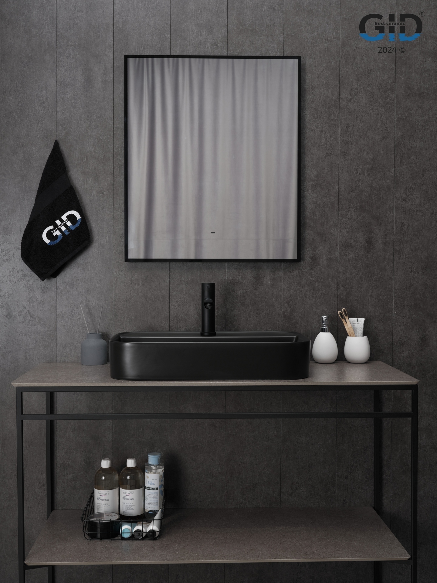 Раковина Gid Bm9660 53376 накладная черная матовая 60x40x11