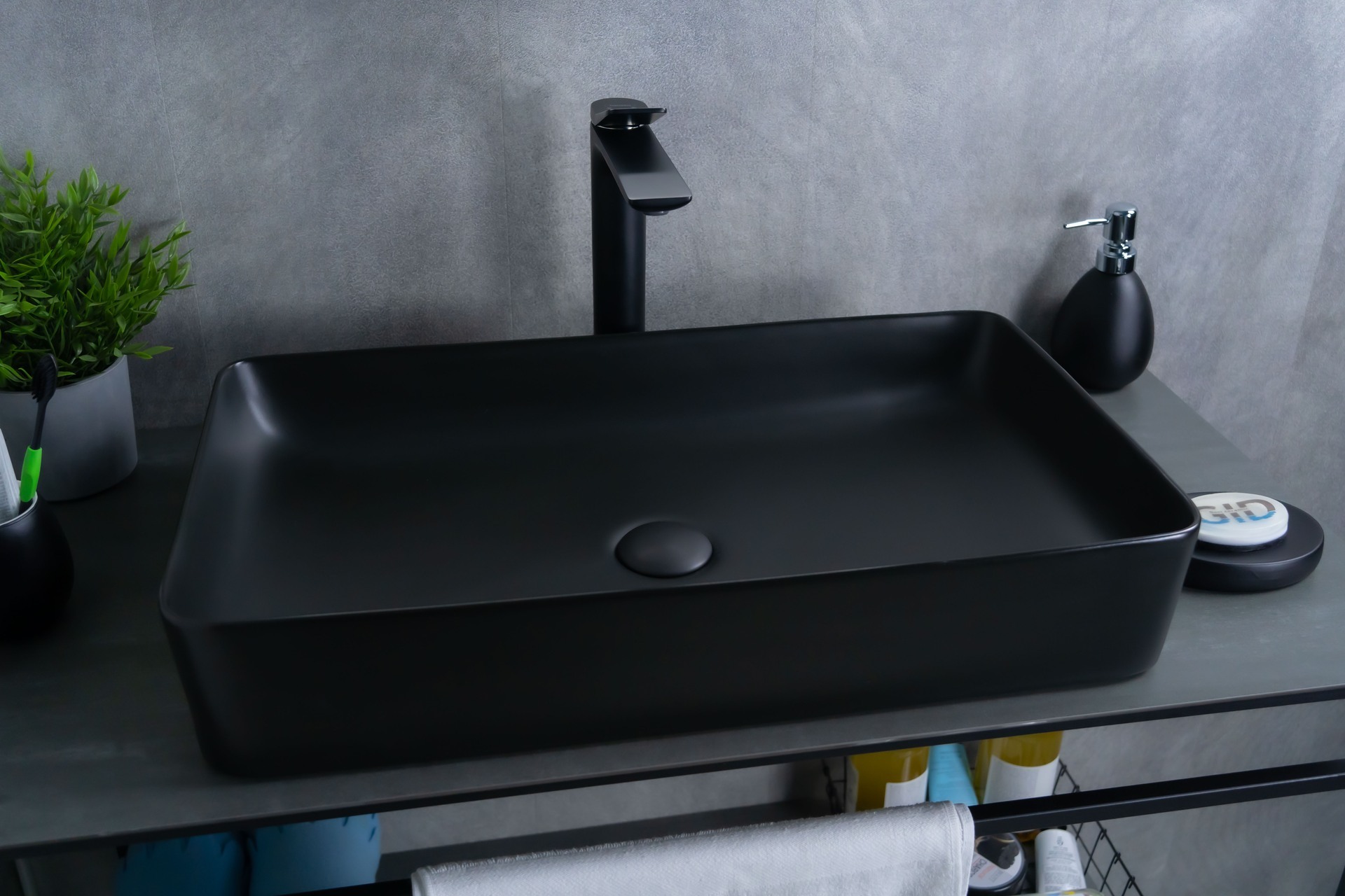 Раковина Gid Bm9396 53344 накладная черная матовая 60x34x11