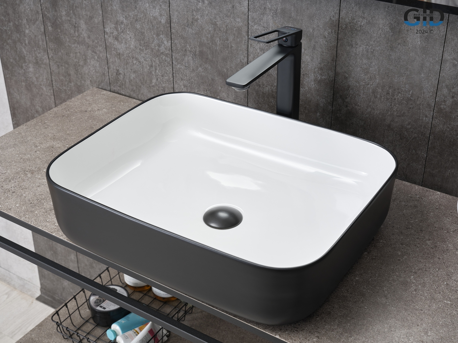 Раковина Gid Nc366 52205 накладная белая / черная 50x39x13