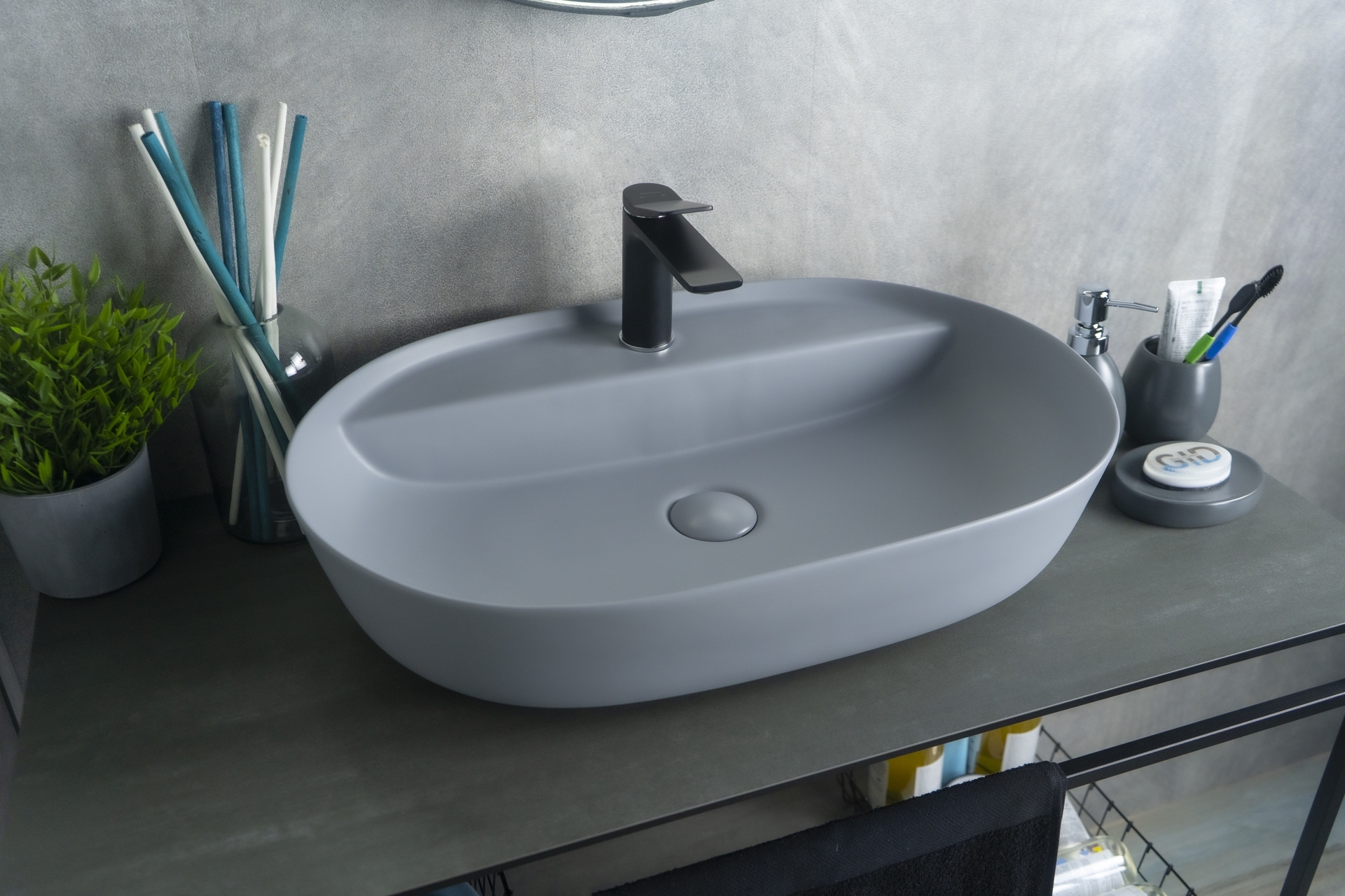 Раковина Gid Gm1346 53341 накладная серая матовая 61x41x14