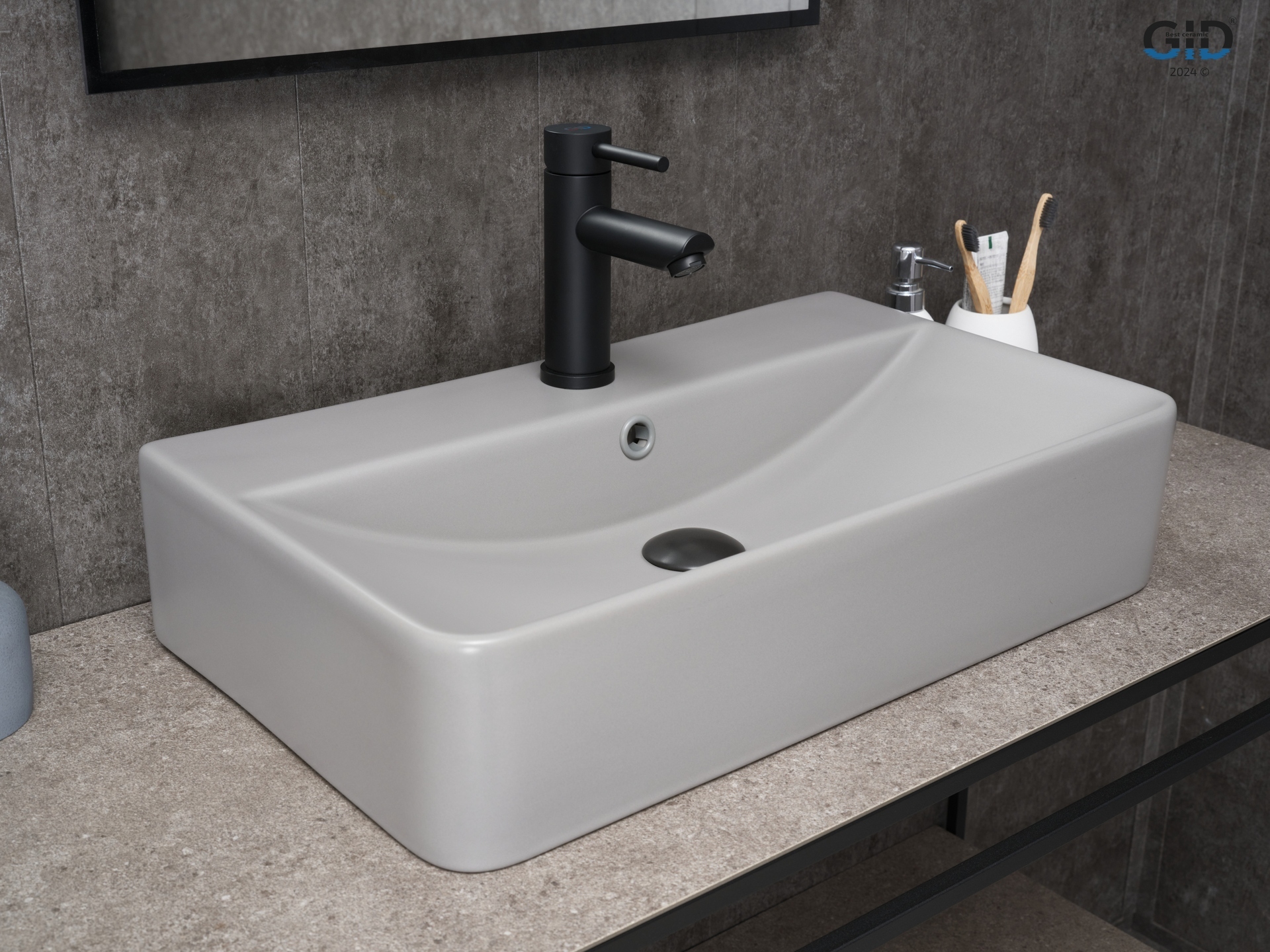 Раковина Gid Gm1344 52236 накладная серая матовая 61x35.5x14