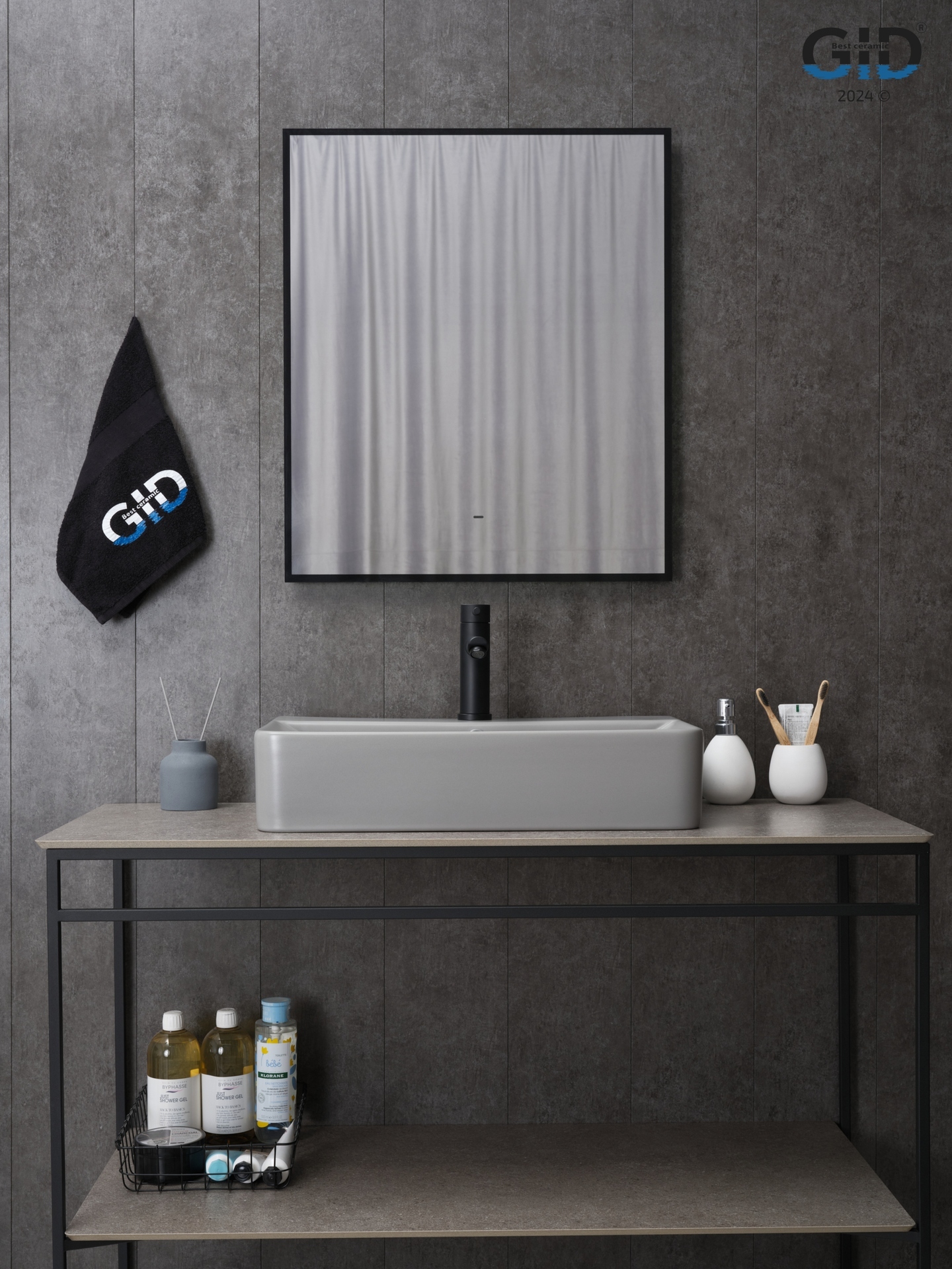Раковина Gid Gm1344 52236 накладная серая матовая 61x35.5x14