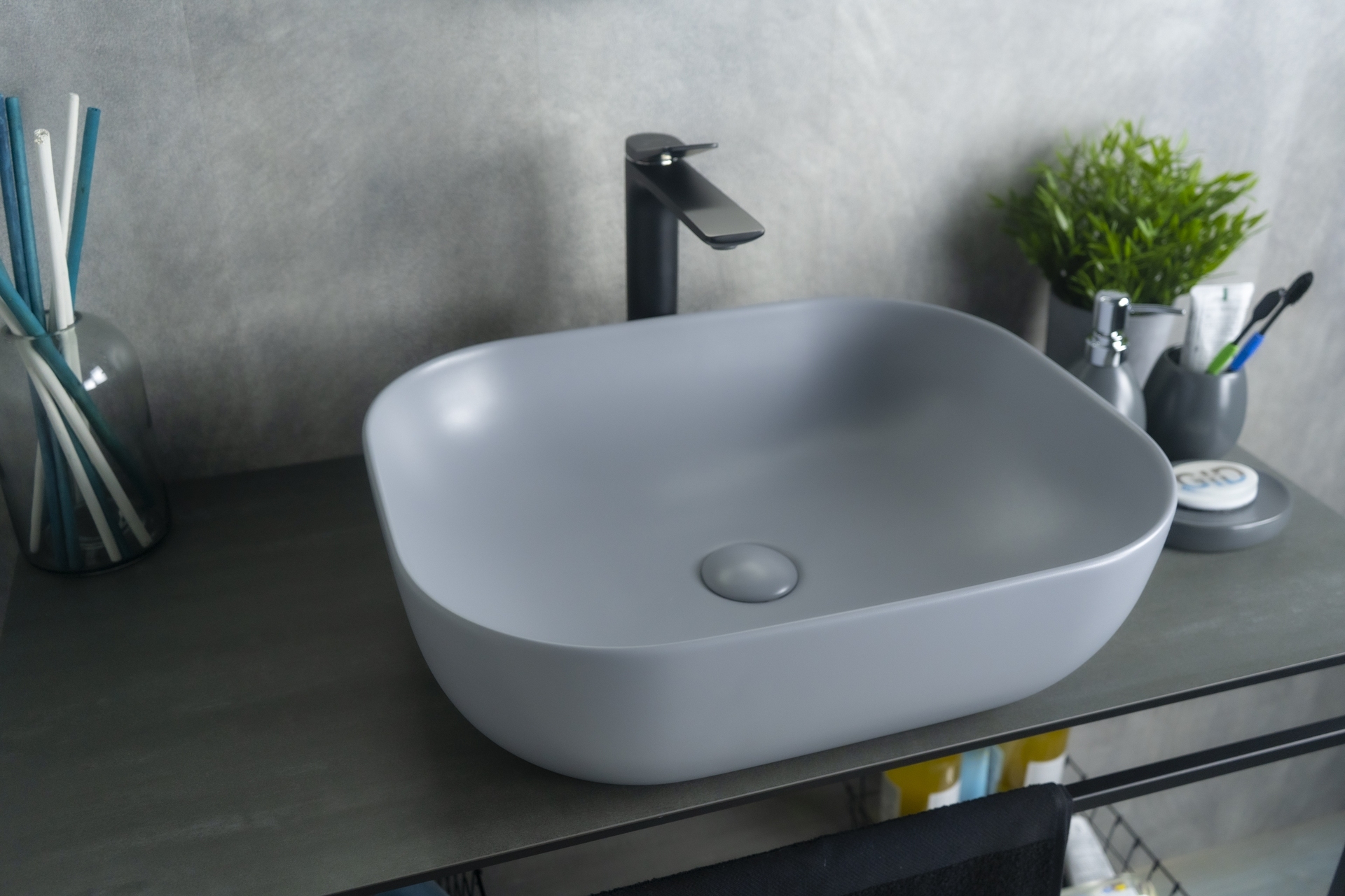 Раковина Gid Gm1302 53336 накладная серая матовая 50x40x14