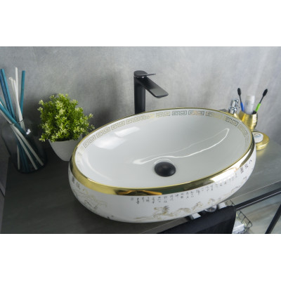 Раковина Gid Nc472 52222 накладная белая / золото 60x41x15