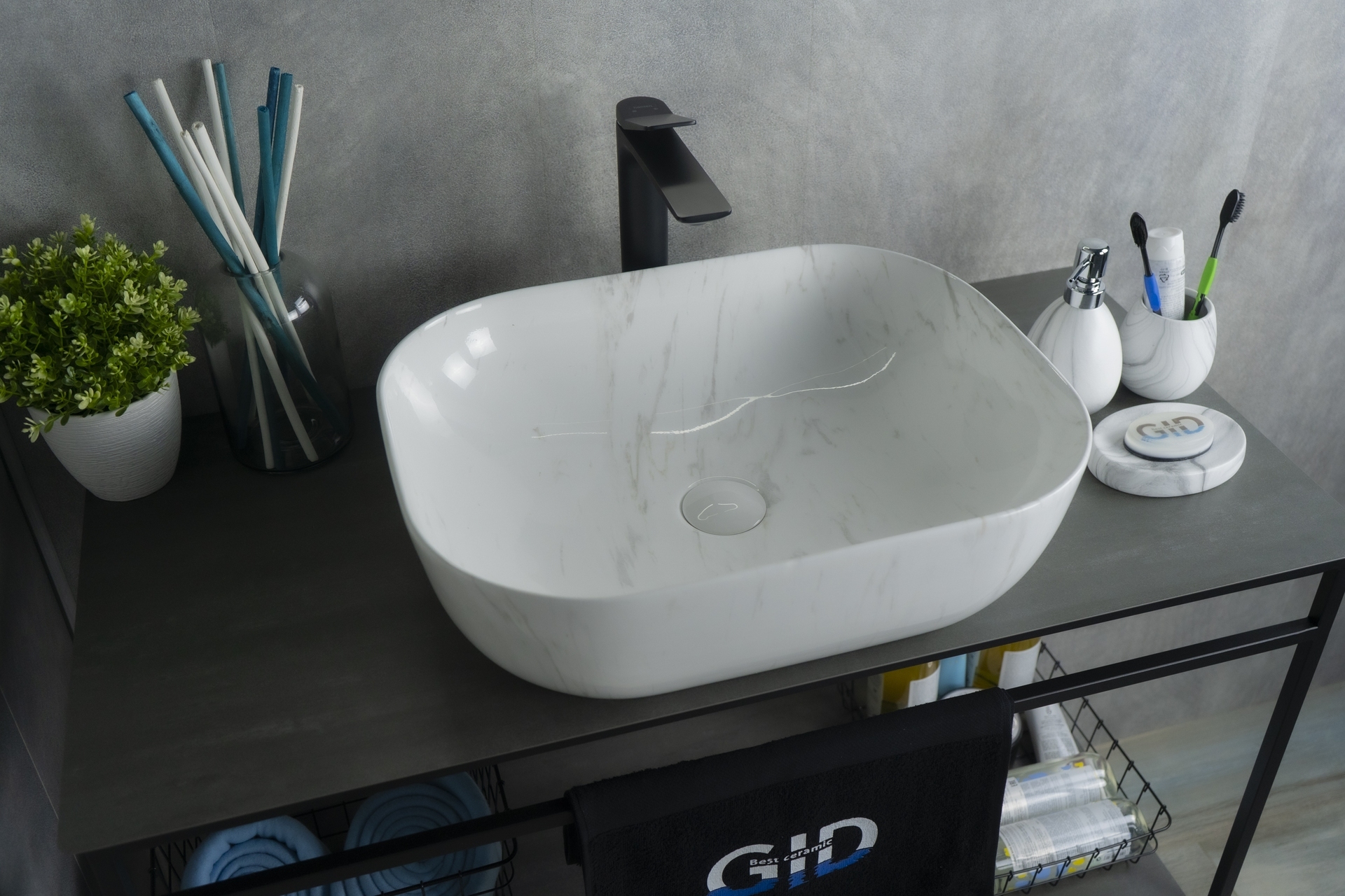 Раковина Gid K397D9 53322 накладная под камень глянцевая 50x40x14
