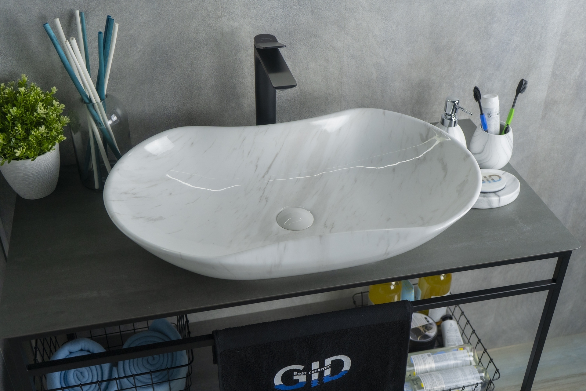 Раковина Gid Mnc503H012 54464 накладная под камень глянцевая 66.5x41x12