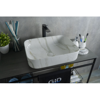Раковина Gid Mnc190 54426 накладная под камень глянцевая 50x39x13