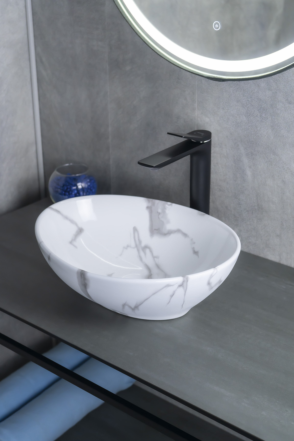 Раковина Gid Mnc138C 54473 накладная под камень глянцевая 41x34x15