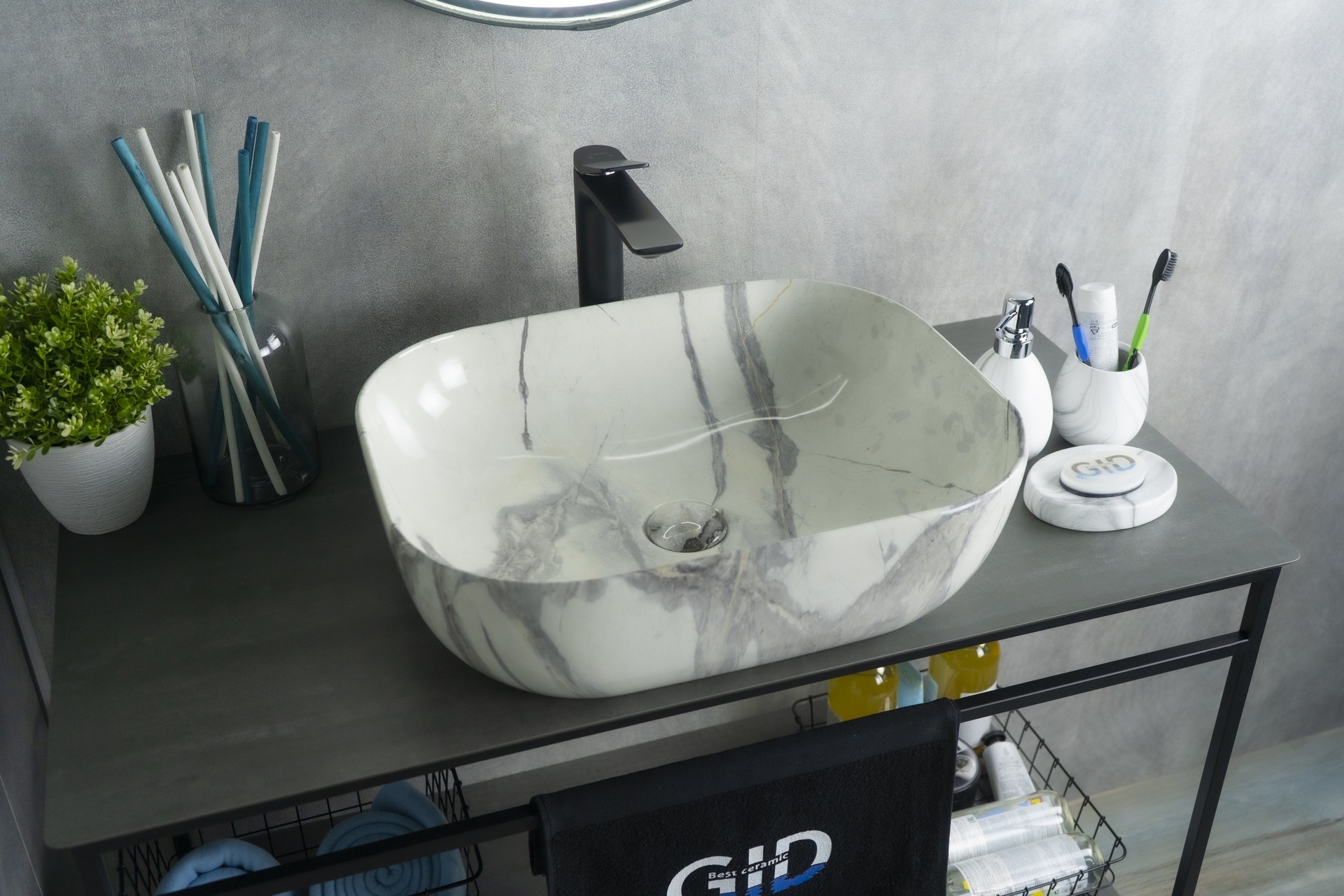 Раковина Gid K397G125 54402 накладная под камень глянцевая 50x40x14