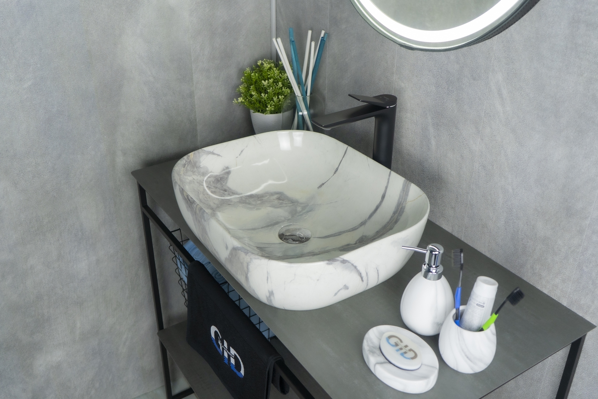 Раковина Gid K397G125 54402 накладная под камень глянцевая 50x40x14