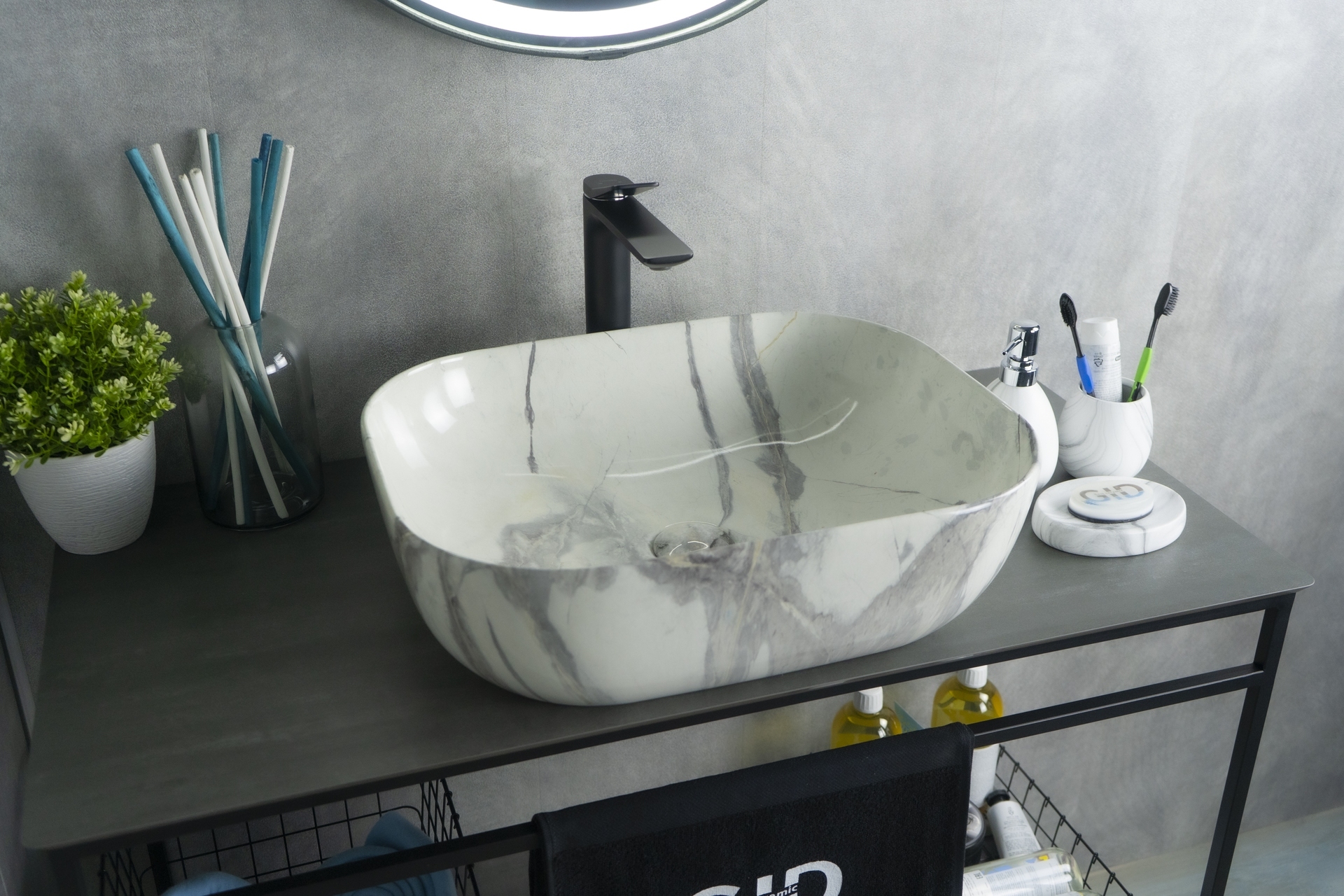 Раковина Gid K397G125 54402 накладная под камень глянцевая 50x40x14