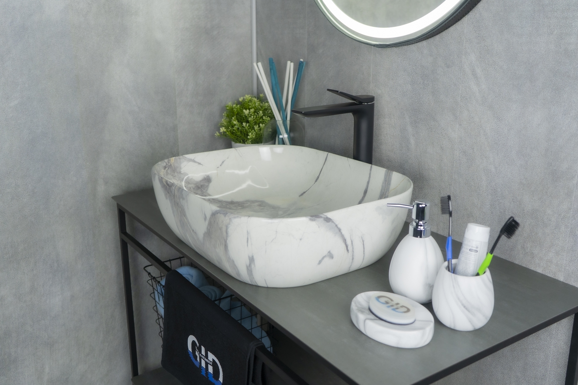 Раковина Gid K397G125 54402 накладная под камень глянцевая 50x40x14