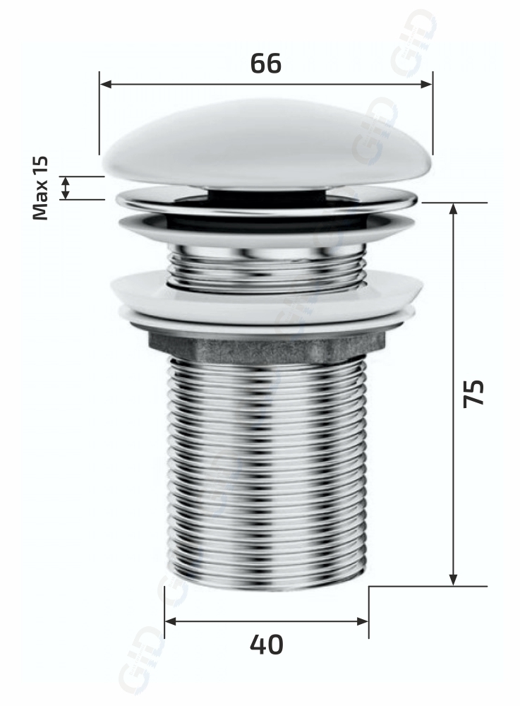 Донный клапан Gid без перелива  Gmh100 74401K серый матовый 7x7x10