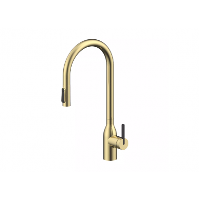 Смеситель Paulmark UNIVERSAL Metallum с подключением к фильтру для воды, с вытяжным шлангом, светлое золото