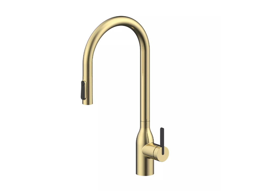 Смеситель Paulmark UNIVERSAL Metallum с подключением к фильтру для воды, с вытяжным шлангом, светлое золото