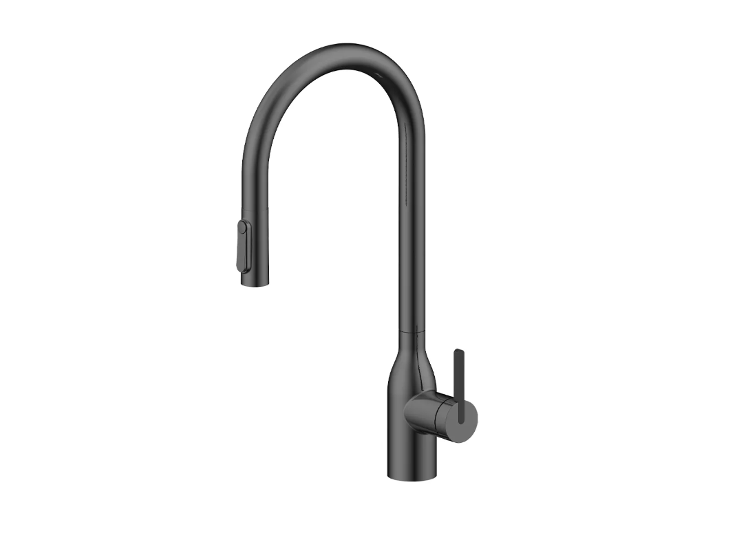 Смеситель Paulmark UNIVERSAL Metallum с подключением к фильтру для воды, с вытяжным шлангом, Вороненая сталь
