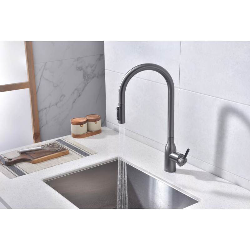 Смеситель Paulmark UNIVERSAL Metallum с подключением к фильтру для воды, с вытяжным шлангом, Вороненая сталь