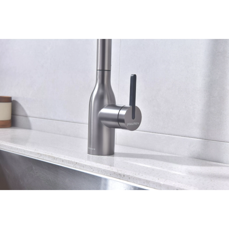 Смеситель Paulmark UNIVERSAL Metallum с подключением к фильтру для воды, с вытяжным шлангом, Вороненая сталь