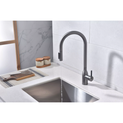 Смеситель Paulmark UNIVERSAL Metallum с подключением к фильтру для воды, с вытяжным шлангом, Брашированная сталь