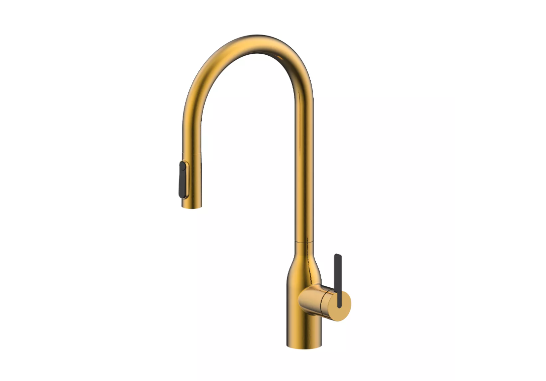 Смеситель Paulmark UNIVERSAL Metallum с подключением к фильтру для воды, с вытяжным шлангом, Брашированное золото