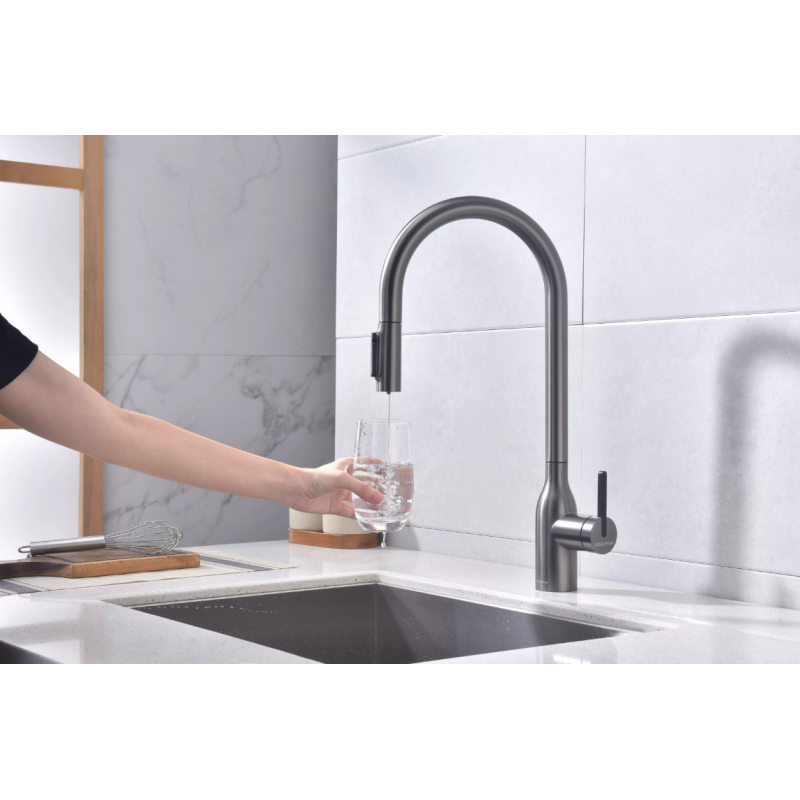 Смеситель Paulmark UNIVERSAL Basis с подключением к фильтру для воды, с вытяжным шлангом, Антрацит