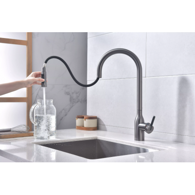 Смеситель Paulmark UNIVERSAL Basis с подключением к фильтру для воды, с вытяжным шлангом, Антрацит