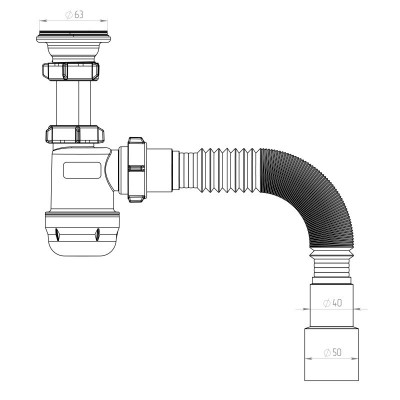 Сифон для умывальника 1 1/4"х40 с г/т 40х40/50 (TIVOLI)
