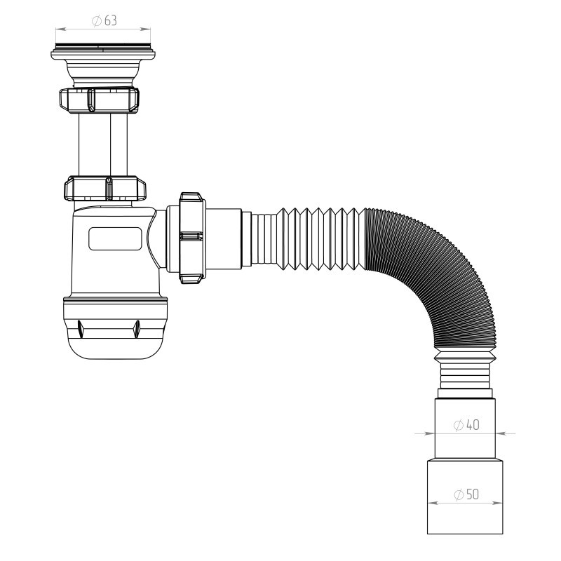 Сифон для умывальника 1 1/4"х40 с г/т 40х40/50 (TIVOLI)