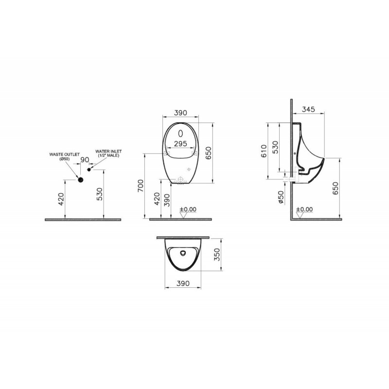 Писсуар VitrA Arkitekt Urinal настенный белый с сенсором, питание от батареек