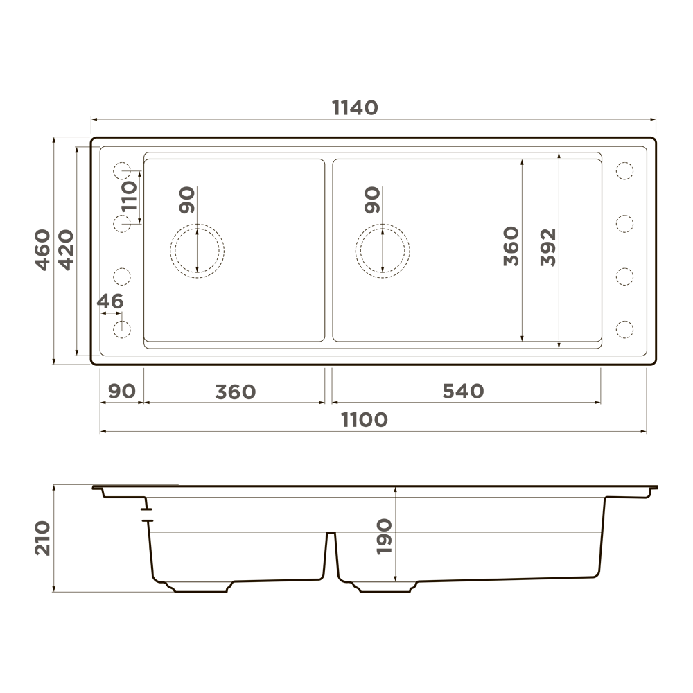 Мойка 1140x460 с двумя чашами Omoikiri Sintesi Pro 114-2-U/I CN Artceramic, canyon
