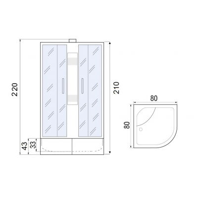 Душевая кабина с поддоном хром 80x80х210см River NARA Б/К XL 80/43 MT