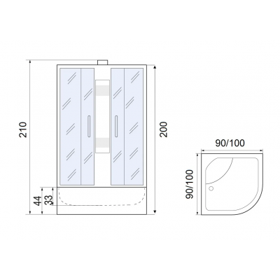 Душевая кабина с поддоном хром 90x90х210см River NARA Б/К XL 90/44 MT