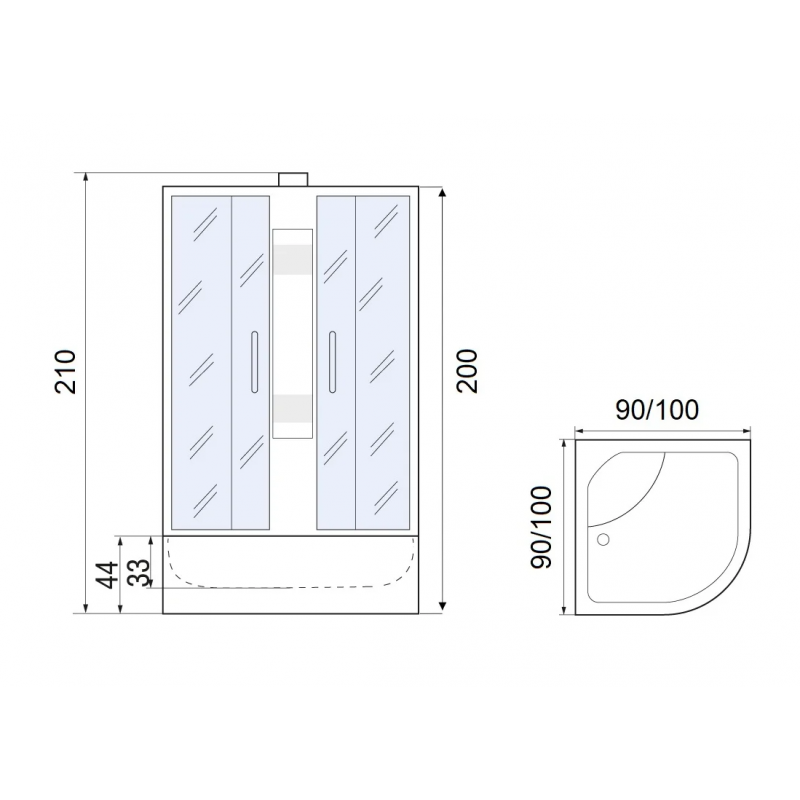 Душевая кабина с поддоном хром 90x90х210см River NARA Б/К XL 90/44 MT