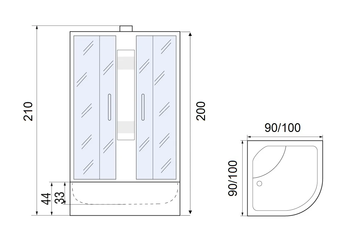 Душевая кабина с поддоном хром 90x90х210см River NARA Б/К XL 90/44 MT