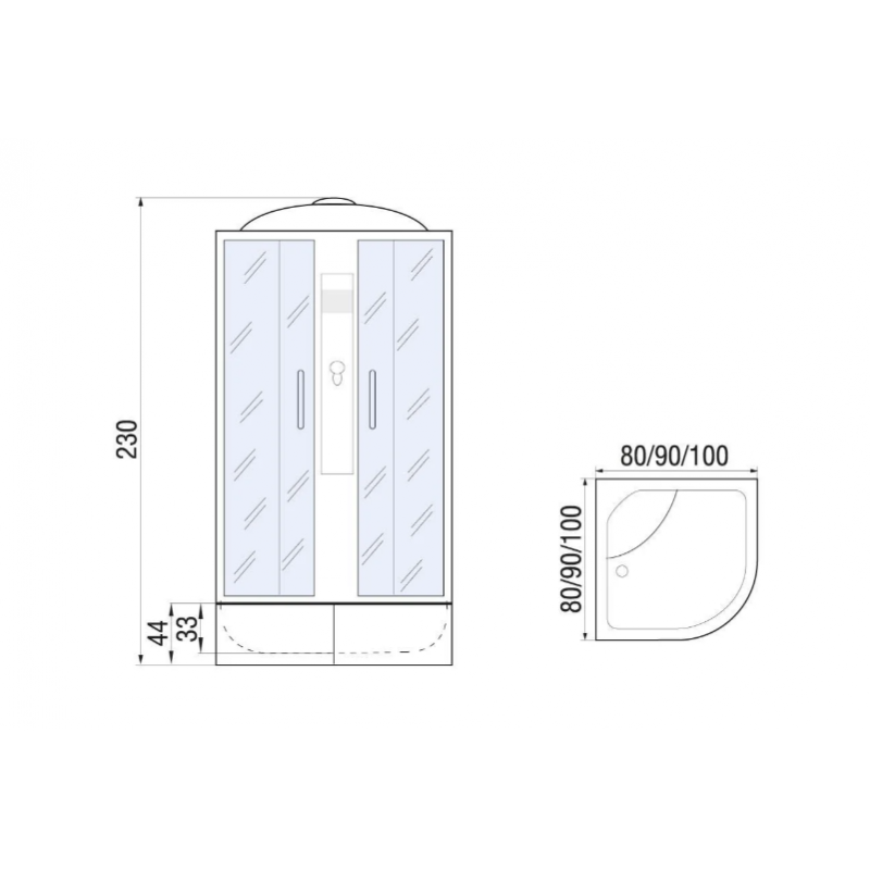 Душевая кабина 80x80x230 River DESNA XL 80/43 МТ, передние стекла матовые, профиль матовый хром