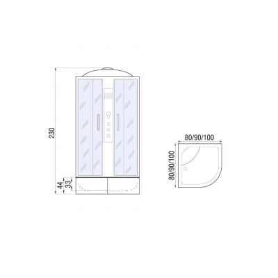 Душевая кабина с поддоном хром 80x80x230см River DUNAY XL 80/43 MT