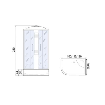 Душевая кабина с поддоном хром 100x80x230см River NARA XL 100/80/44 MT R