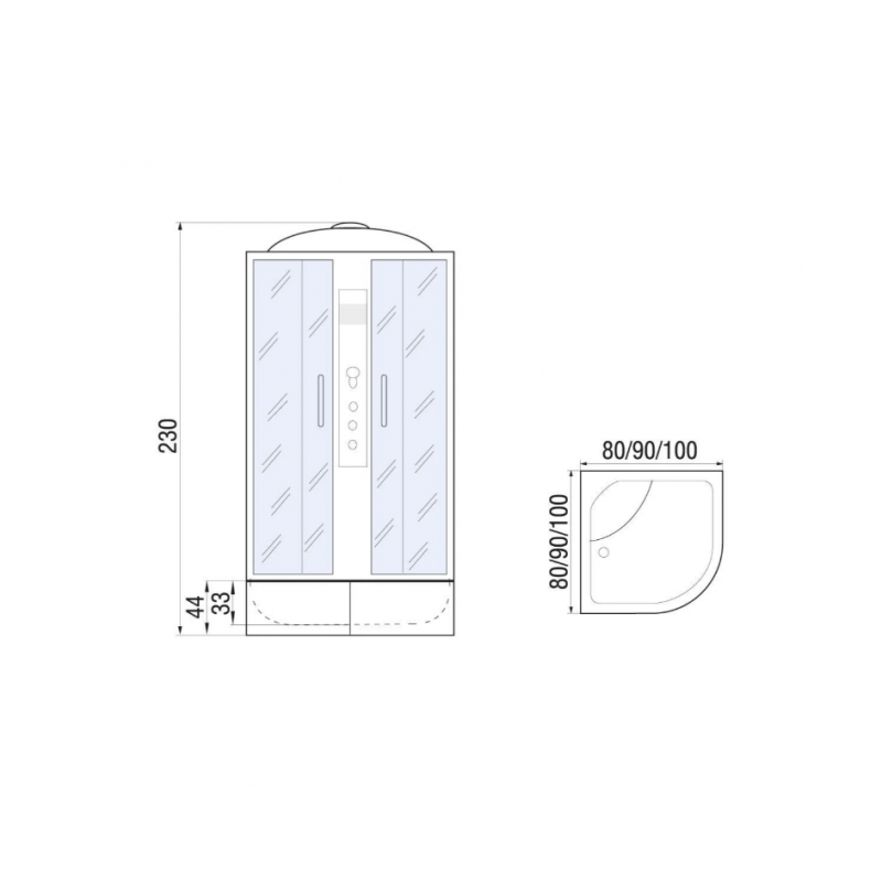 Душевая кабина с поддоном хром 80x80x230см River DUNAY XL 80/43 TH
