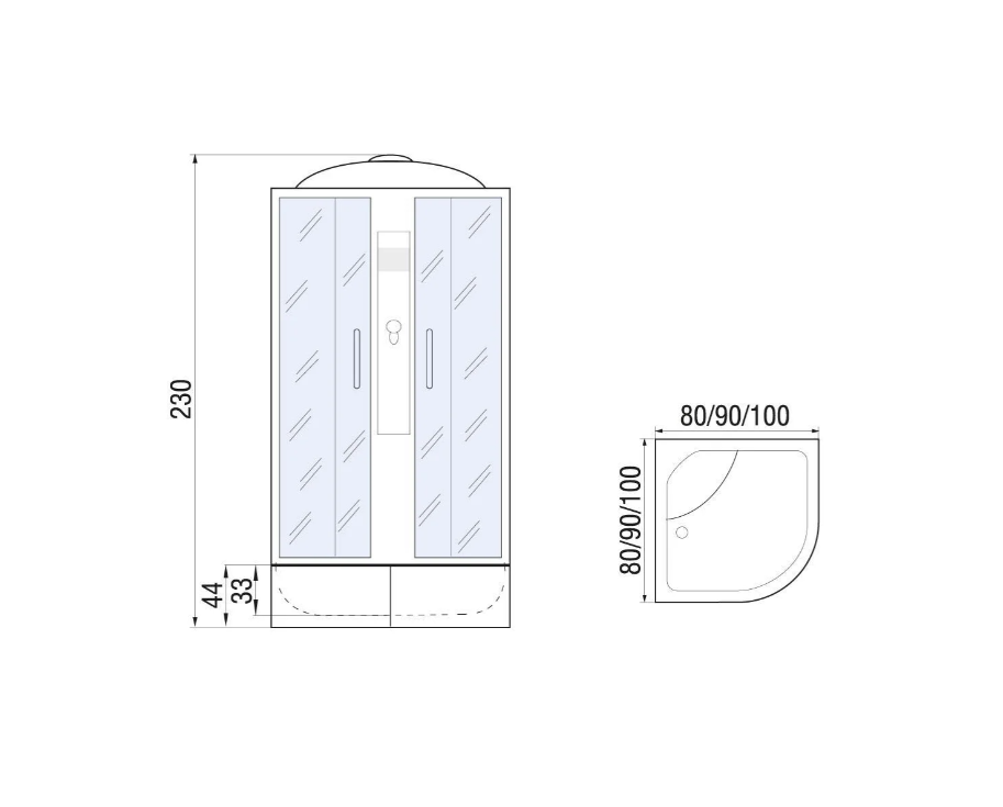 Душевая кабина 90x90x230 River DESNA XL 90/44 ТH, передние стекла тонированные, профиль матовый хром