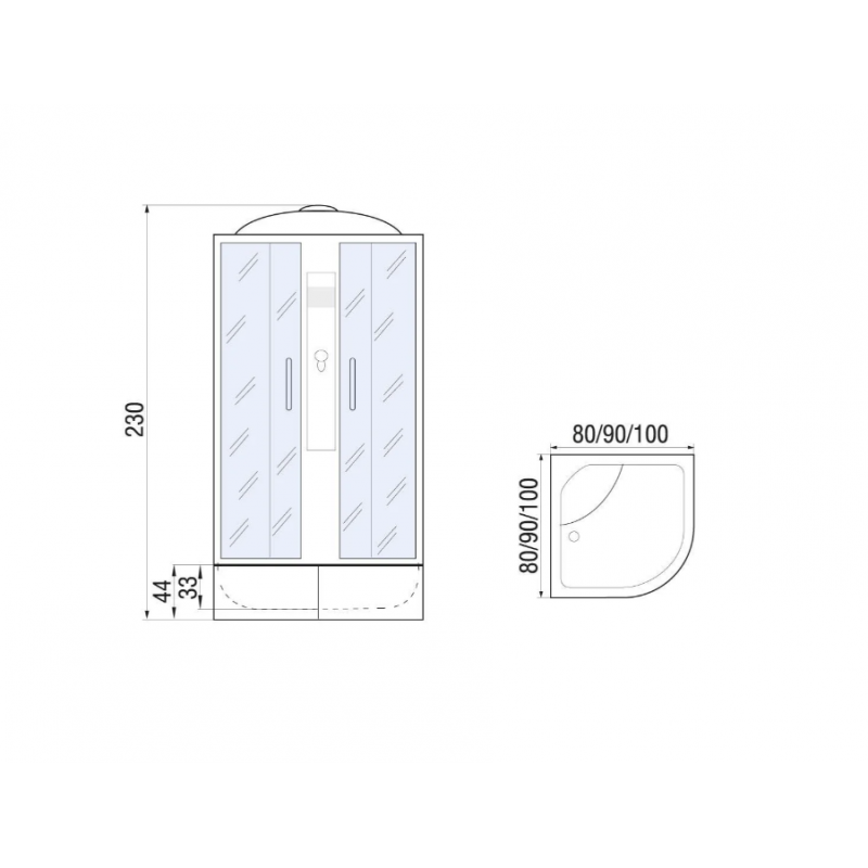 Душевая кабина 90x90x230 River DESNA XL 90/44 МТ, передние стекла матовые, профиль матовый хром